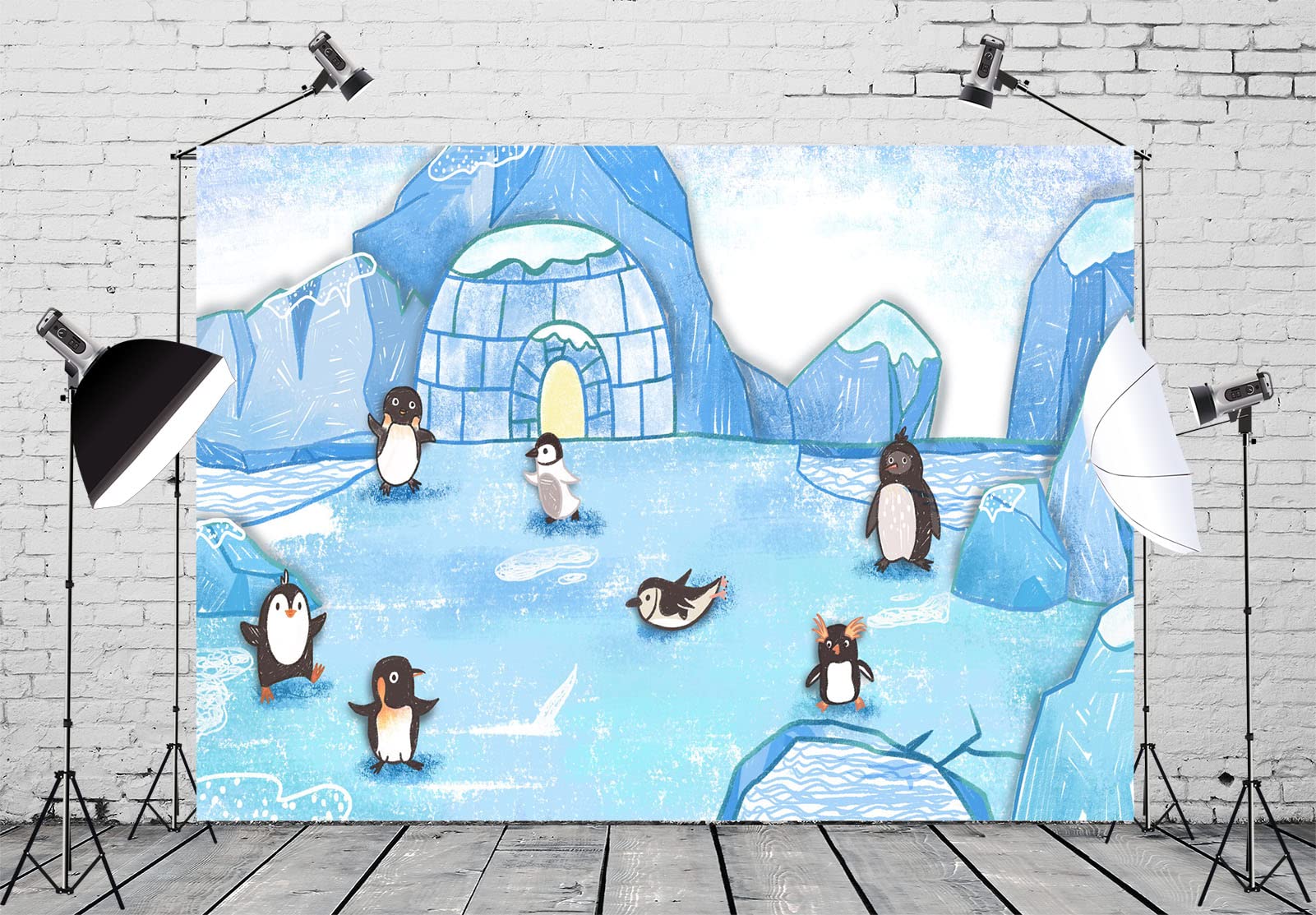 CORFOTO 10x6.5ft Fabric Penguin Photography Backdrop Winter Antarctic Scene Background Penguin Themed Party Decorations Baby Shower Backdrop Wedding Anniversary Photoshoot Studio Booth Props - View #8