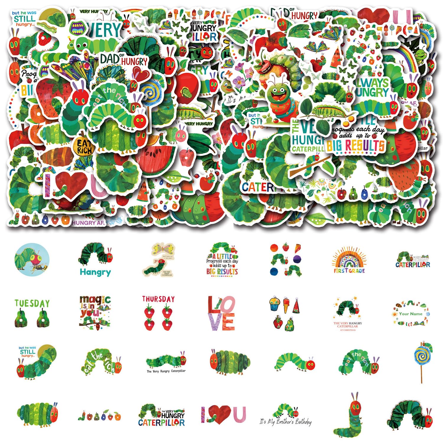 Nidhfg Color 110 Caterpillar Graffiti Stickers, Self-Adhesive Waterproof, Creative Cartoon Decoration For Children, Fun Scrapbook Stickers, Diy Water Cup Notebook.