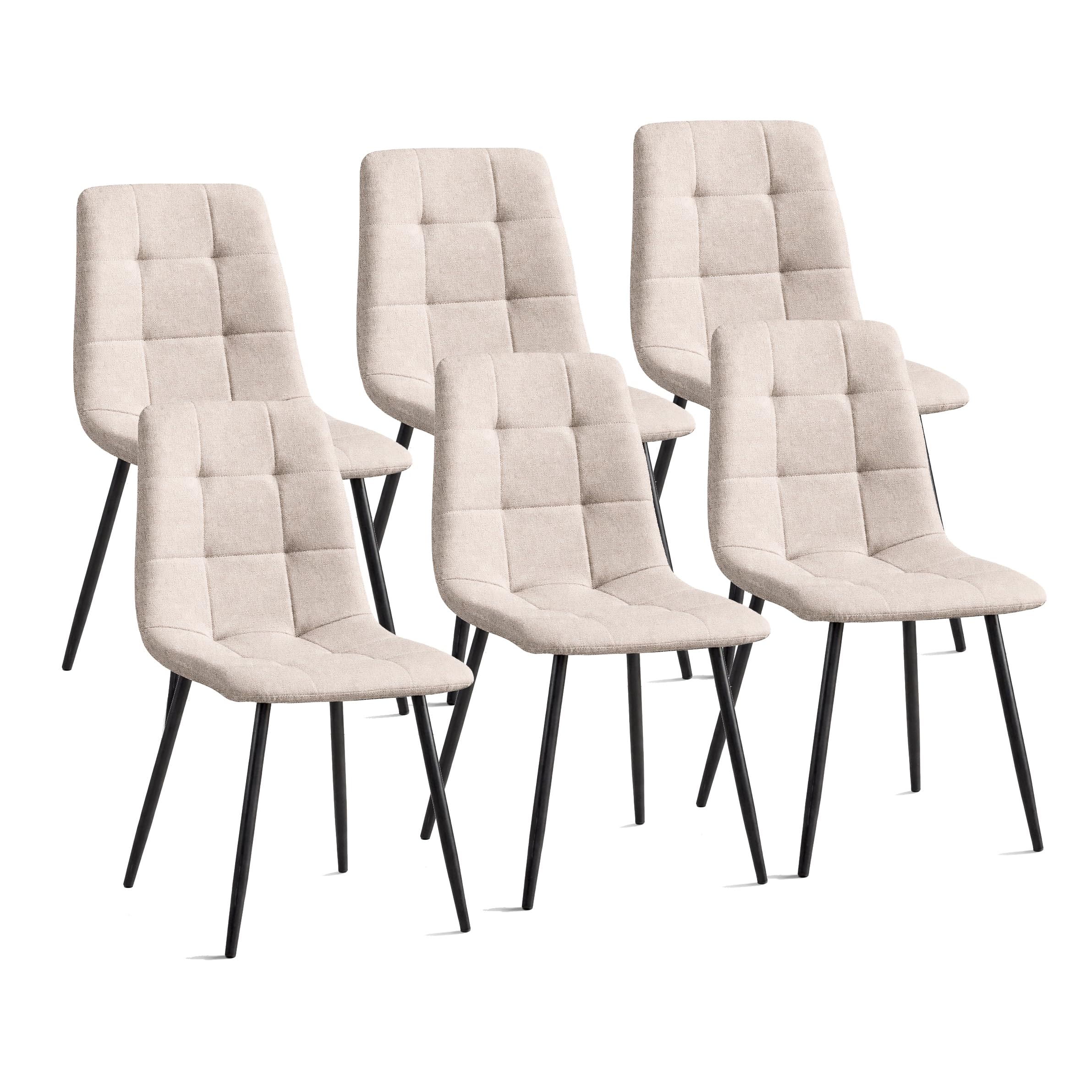 M1C - Pack 6 Sillas Verona, Sillas de Comedor Estilo Moderno, Ergonómicas, Asiento y Respaldo Tapizados en Tela, Patas Metálicas con Recubrimiento en Polvo (Beige)