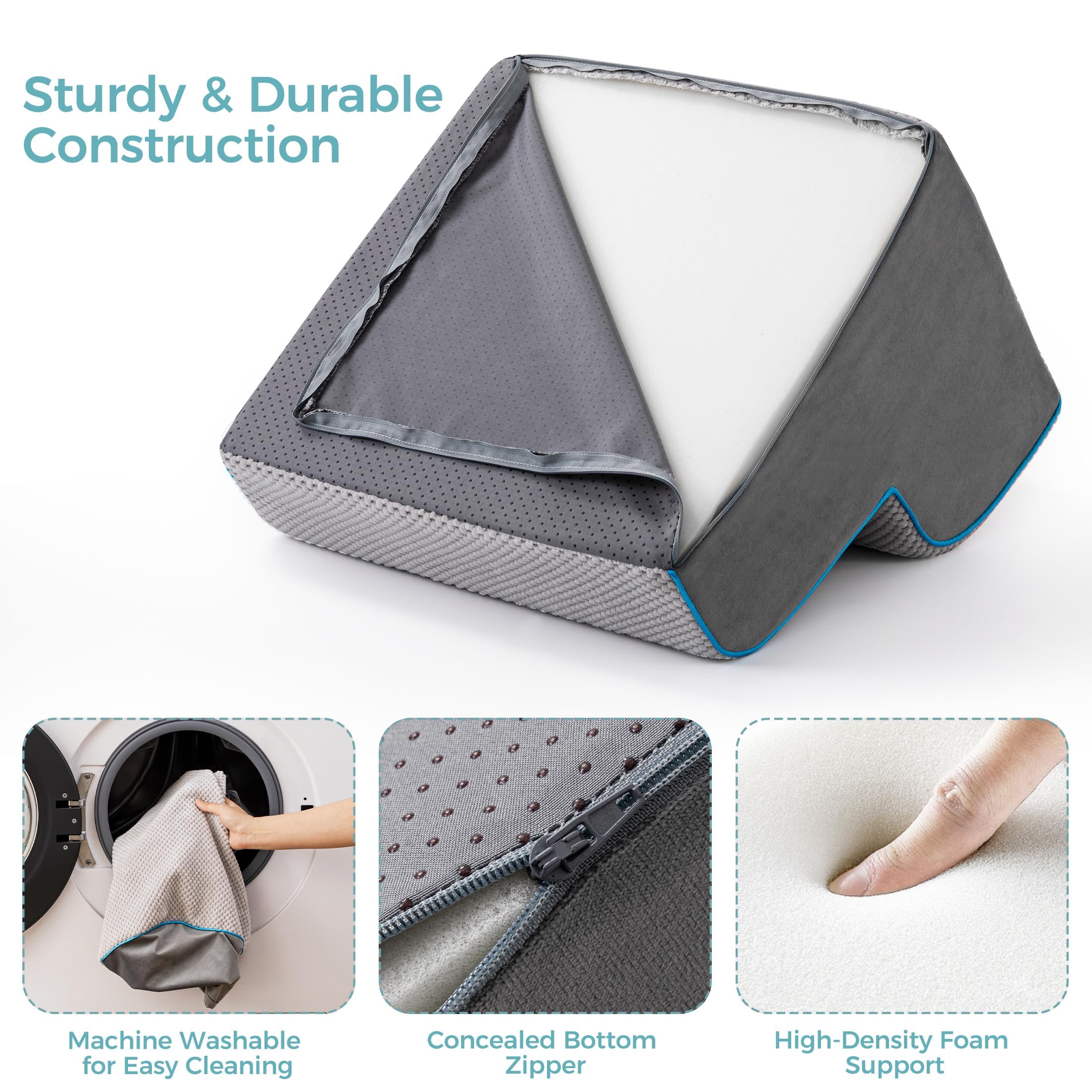 Escalera para Perros y Rampa para Cama Alta y Sofá, 33-61 cm Escaleras Desmontables para Perros Pequeños y Medianos, Espuma 40D Robusta, Antideslizante, Funda Lavable con Rodillo Quita Pelusas, Gris
