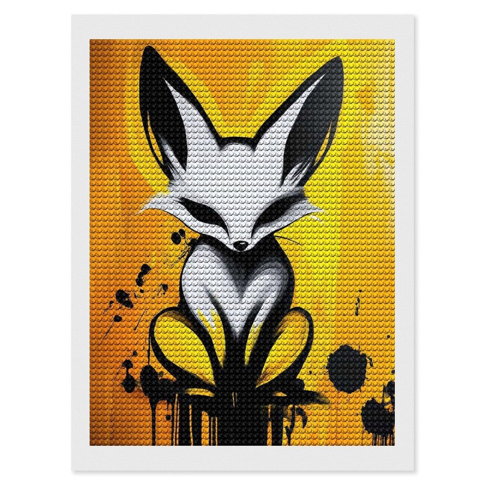 Junmoney White Fox on Yellow Background Crystal Diamond Art Kit 12"x16", Stress Relief Craft, Decorative Artwork, Vintage Style Decor, Birthday Gift