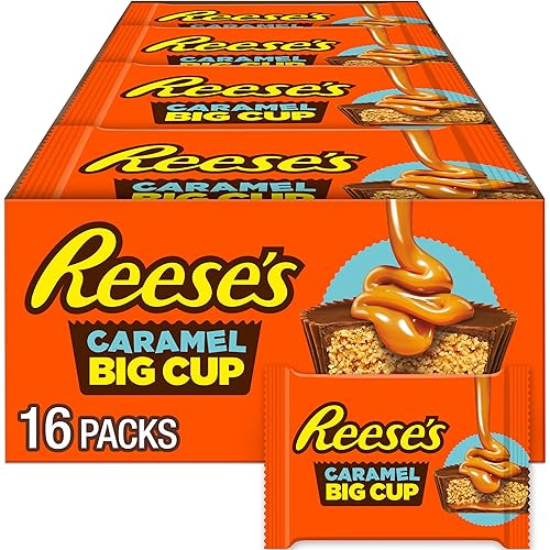 REESE'S Big Cup Caramel Milk Chocolate Peanut Butter Cups, Candy Packs, 1.4 oz (16 Count)