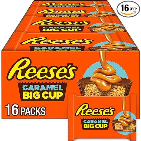 REESE'S Big Cup Caramel Milk Chocolate Peanut Butter Cups, Candy Packs, 1.4 oz (16 Count)