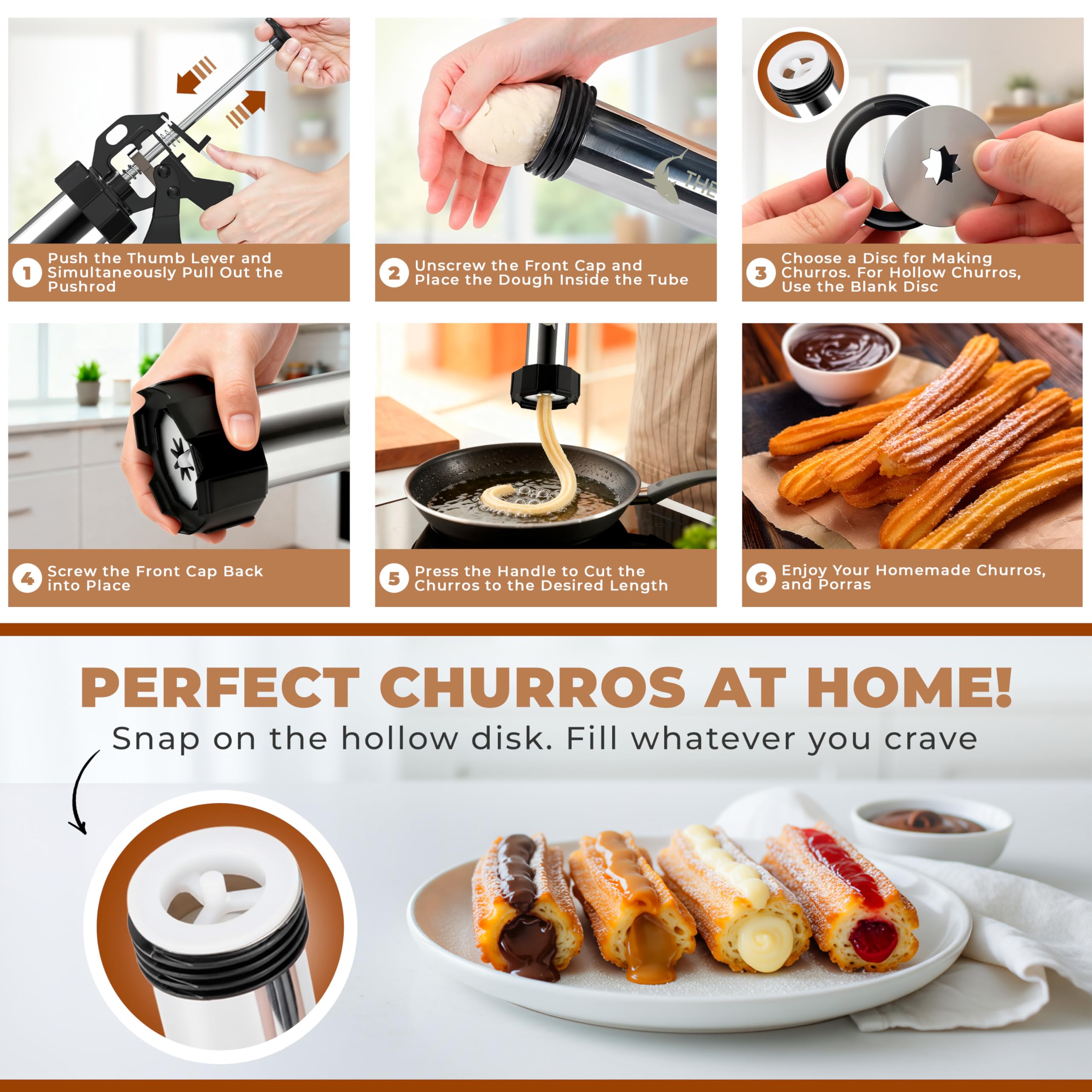 Machine à churros et kit de presse à biscuits – Acier inoxydable 304, facile à nettoyer et grande capacité – Fabriquez des churros et des biscuits authentiques à la maison – Outil de cuisson idéal