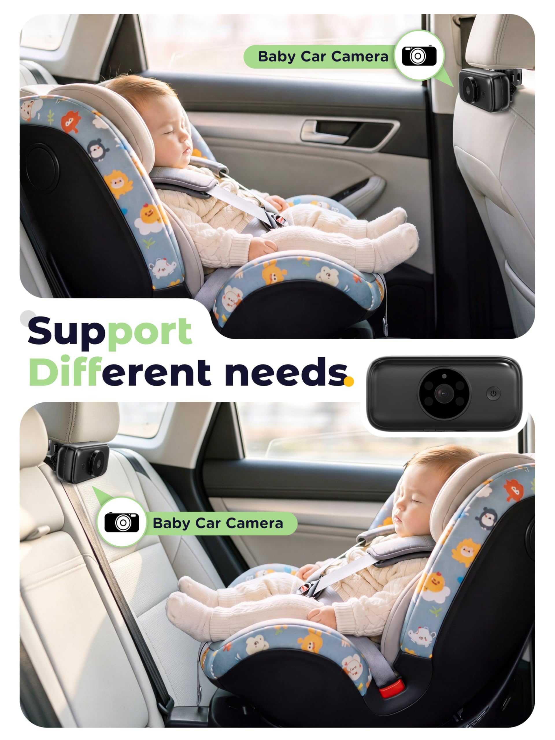 Cámara de bebé inalámbrica para coche HD 1080P, espejo de coche con visión nocturna, batería de 10000 mAh, pantalla HD de 4,3 pulgadas