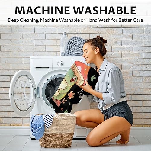 Miniatura 5 de Manta de hongos para niñas, tamaño de manta de 50 x 60 pulgadas, suave, mullida, acogedora, regalo, manta negra linda para sofá, sala de estar y