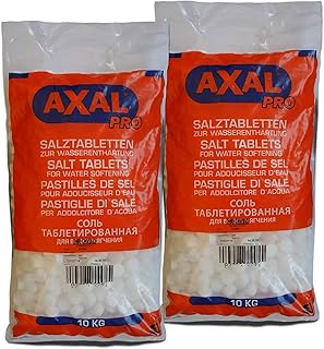 Axal Pro Sel régénérant 2X 10kg | Pastilles de sel pour adoucisseurs d’eau, systèmes de détartrage, piscines | Efficace pour éviter le calcaire et adoucir l’eau