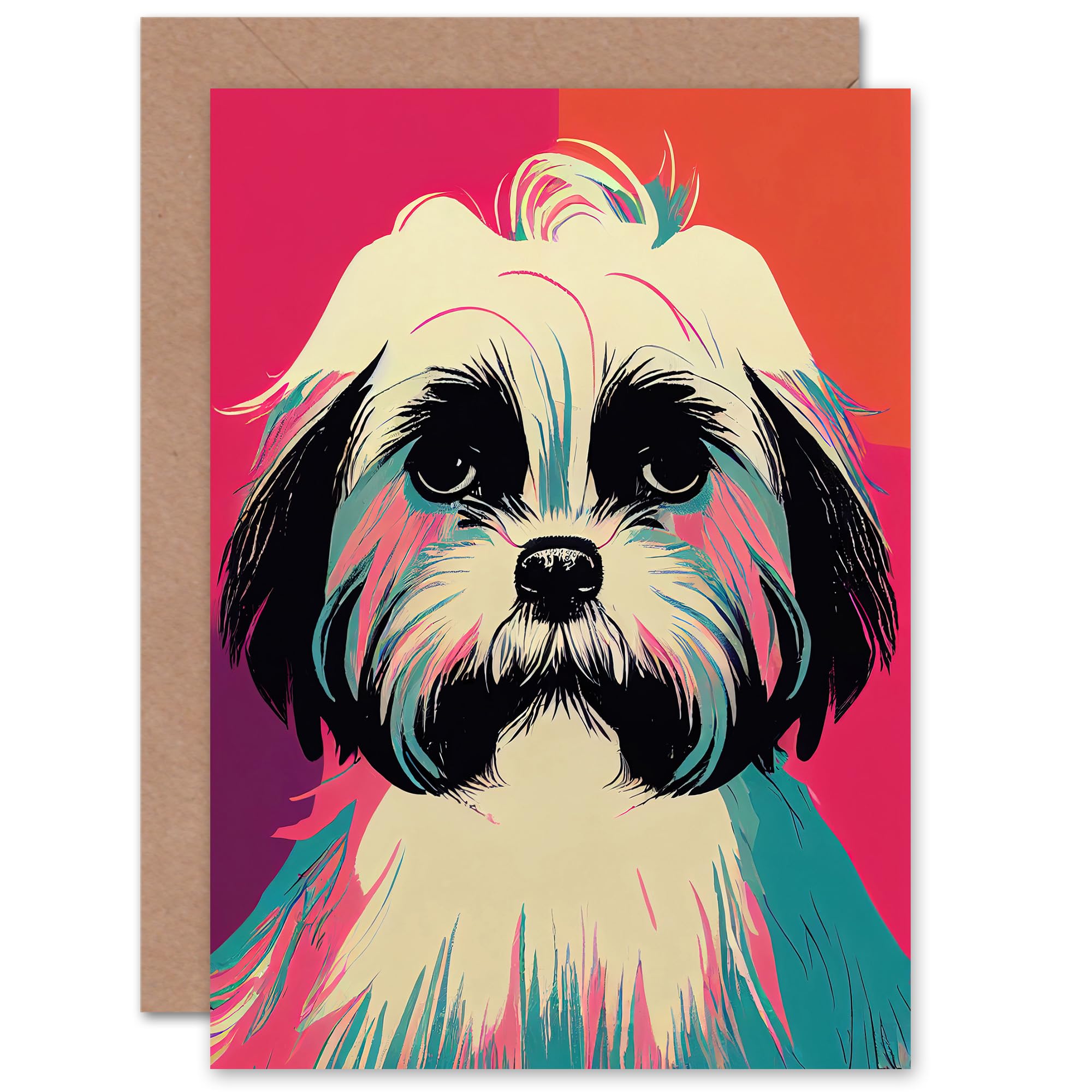 Artery8 Funky Shih Tzu for Wife Her Mum Sister Daughter Mom Gran Nan Birthday Thank You Congratulations Blank Art Greeting Card