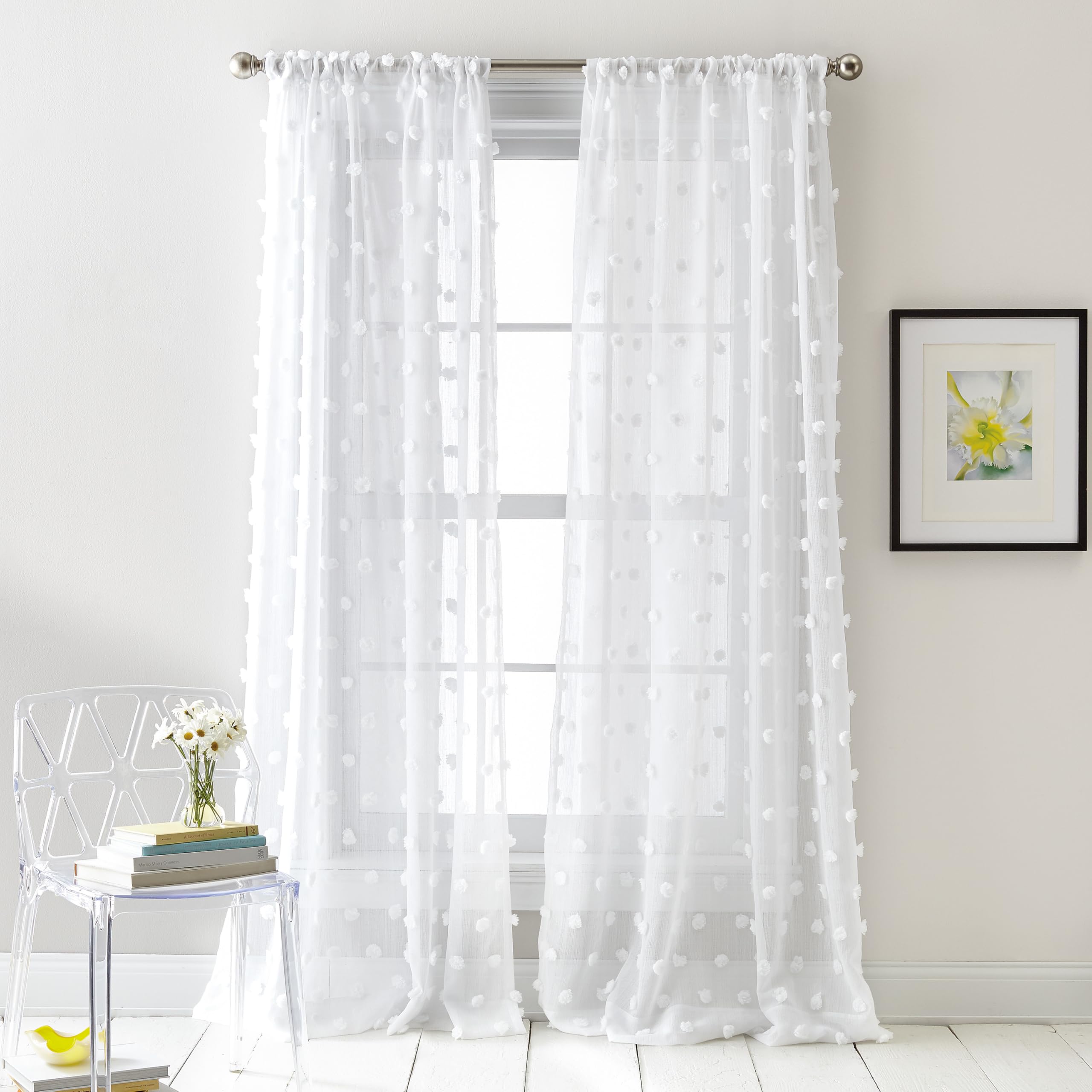 DKNY Ella Sheer Window Curtain Panel Pair, 50 x 84 inch, White