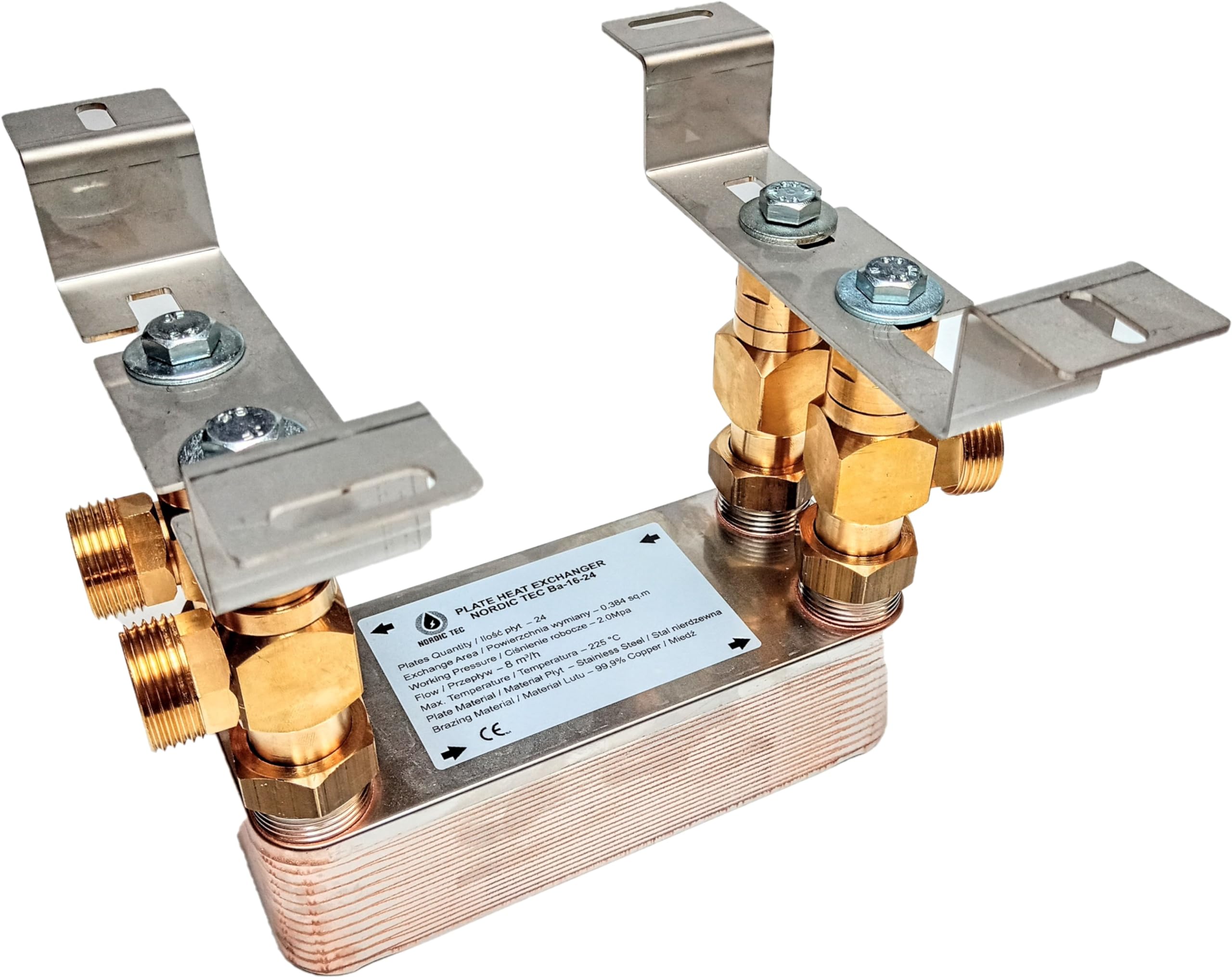 Nordic Tec Ba-16-24 - Intercambiador de calor (acero, 24 placas, 100 kW, 1", con fijación a pared y piezas de conexión)