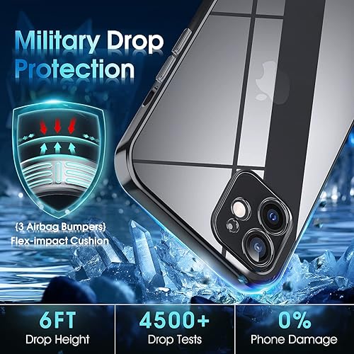 Miniatura 5 de Supdeal Funda transparente para iPhone 12 Mini, No amarilla Protección de cámara Prueba de caída de grado militar, transparente, a prueba de golpes,