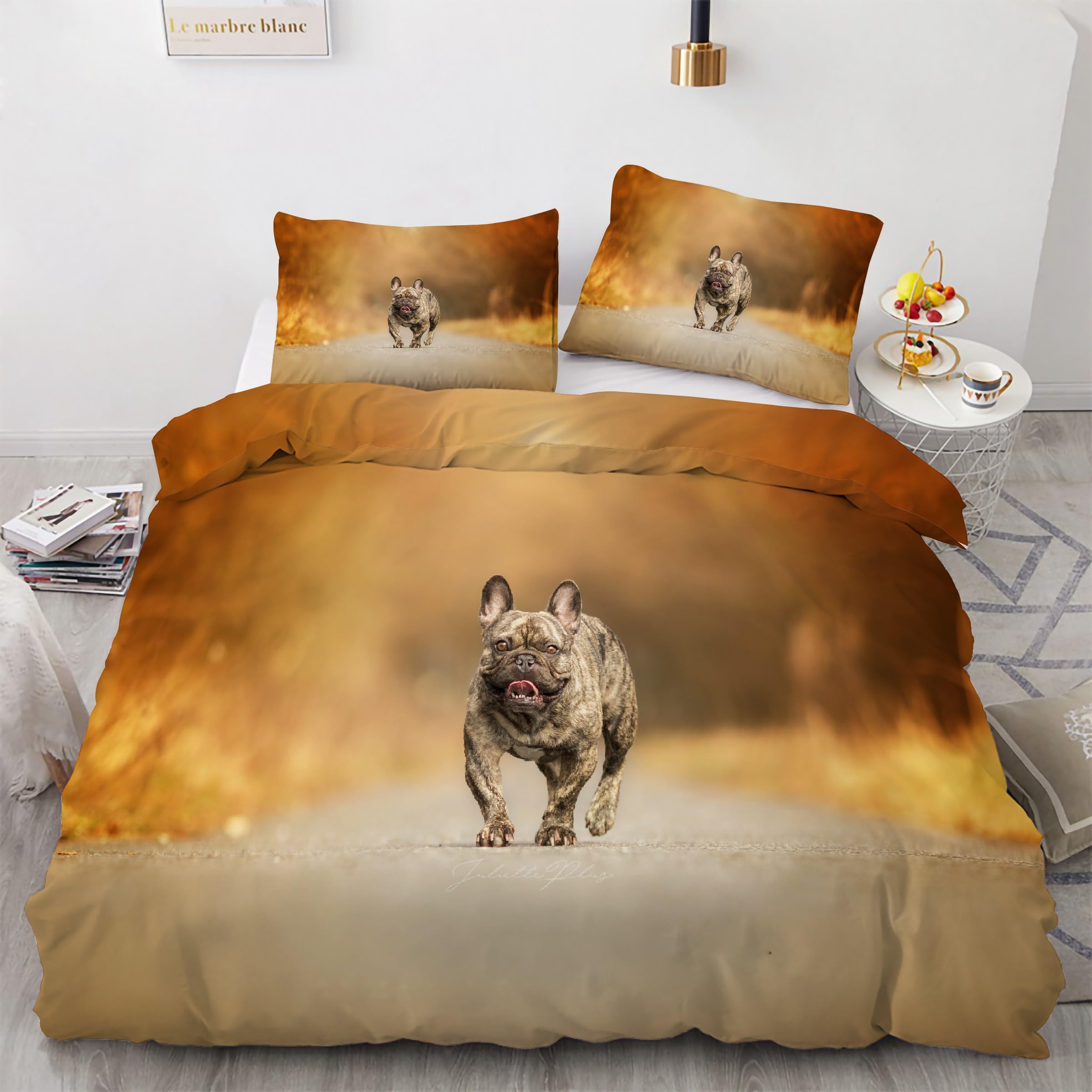 Housse de couette bouledogue éTourneau 3 pièces pour lit deux places