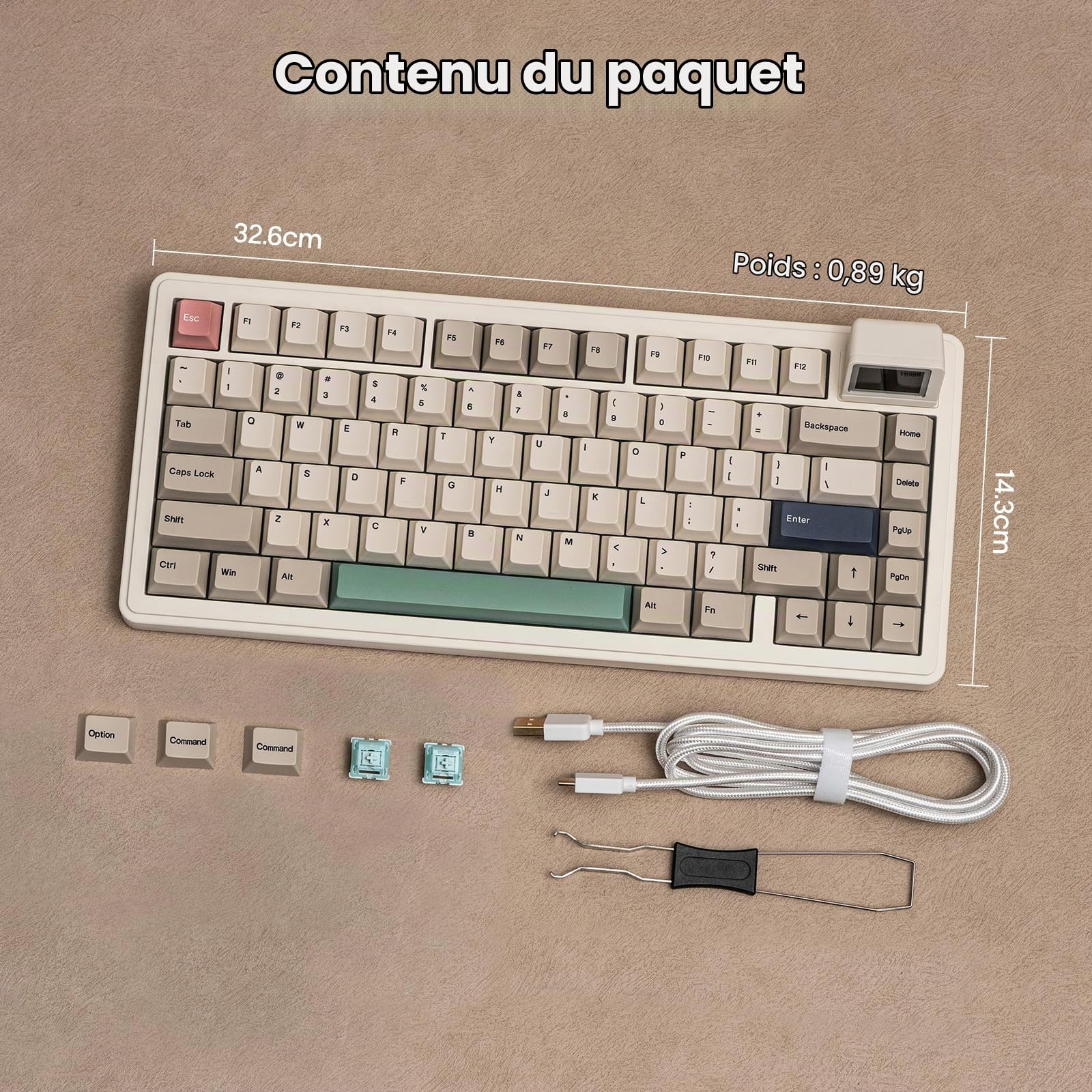 EPOMAKER RT82 Clavier Mécanique sans Fil avec Écran, Personnalisable Via | 2.4GHz/USB-C/BT5.0, RVB, Gasket, 5 Couches d'Amortissement, Keycap PBT, Clavier Gaming Hot-Swap,QWERTY (Creamy Jade)