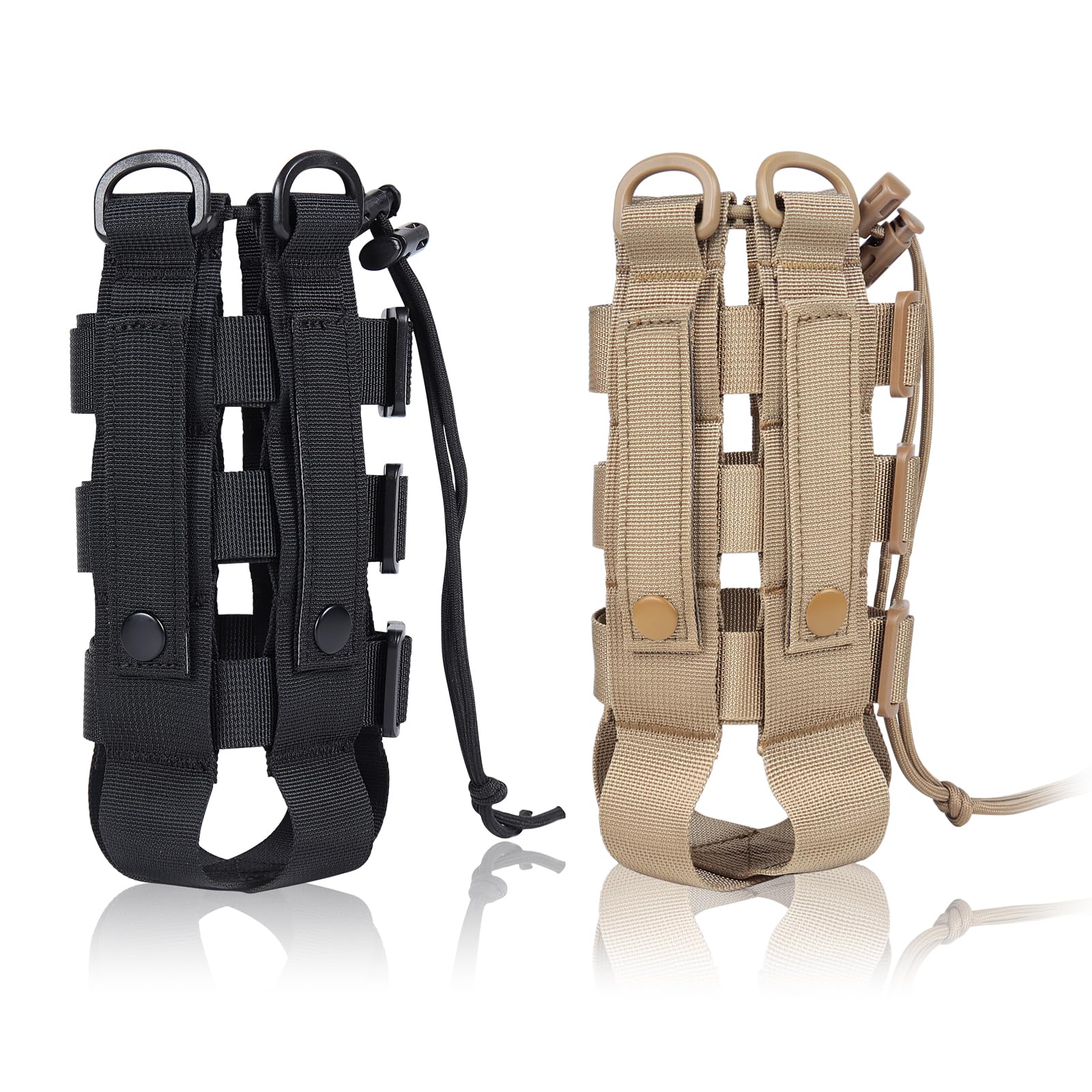 ZXXSFM Molle Water Bottle Holder Pouch for Backpack Water Bottle Holder Molle Pouch Adjustable Belt Water Bottle Carrier Bag for 20oz to 53oz Water Bottle (Black+Khaki)