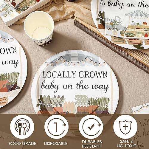 Vista 75 de Hushee Juego de 200 platos florales de papel para baby shower, servilletas, tazas, suministros de fiesta de baby shower, juego de vajilla desechable