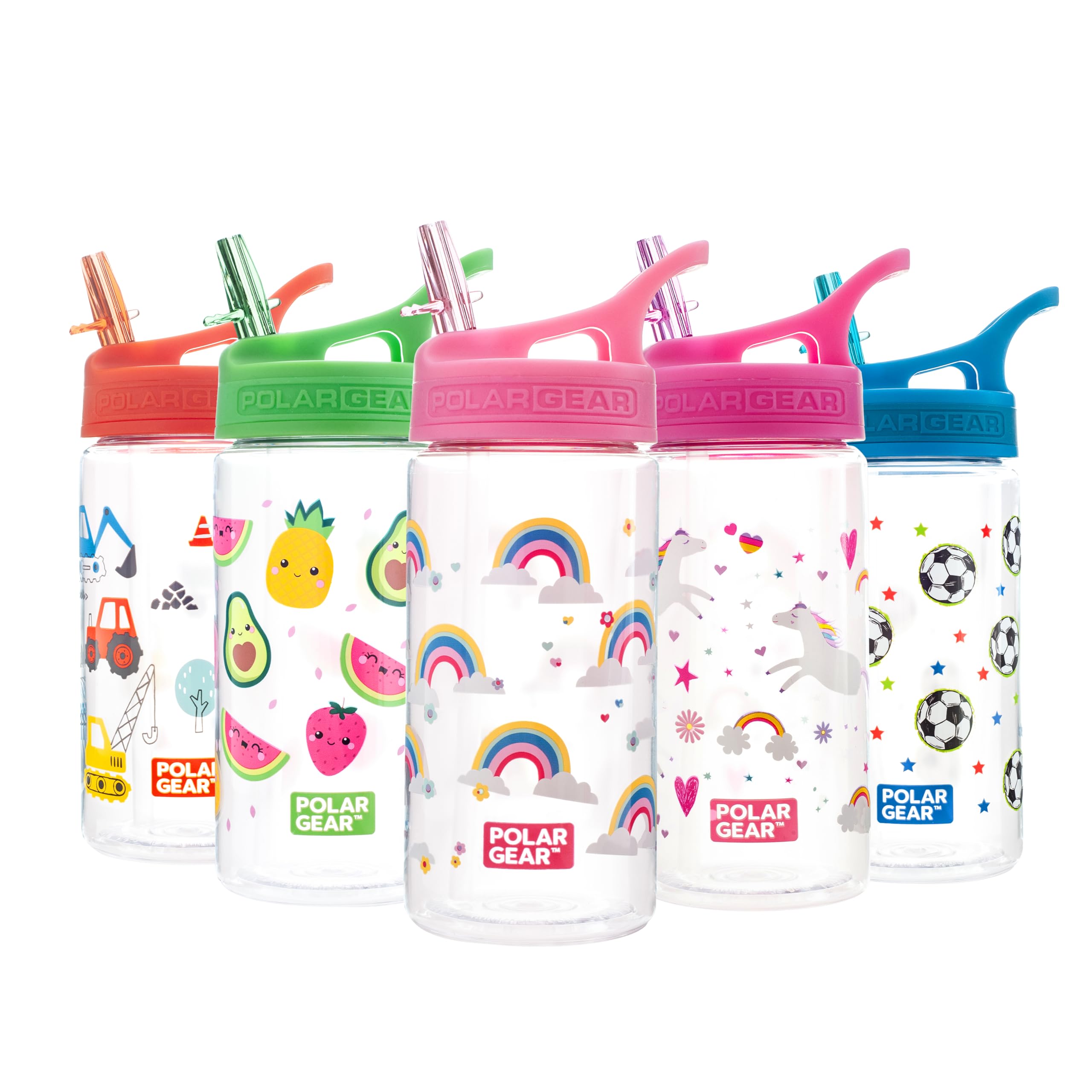 Polar Gear Kids Water Bottles with Straw - 400ml BPA Free Toddler Water Bottle With Straw - 100% Leakproof Kids Water Bottle with Carry Handle - School Water Bottle - Rainbow