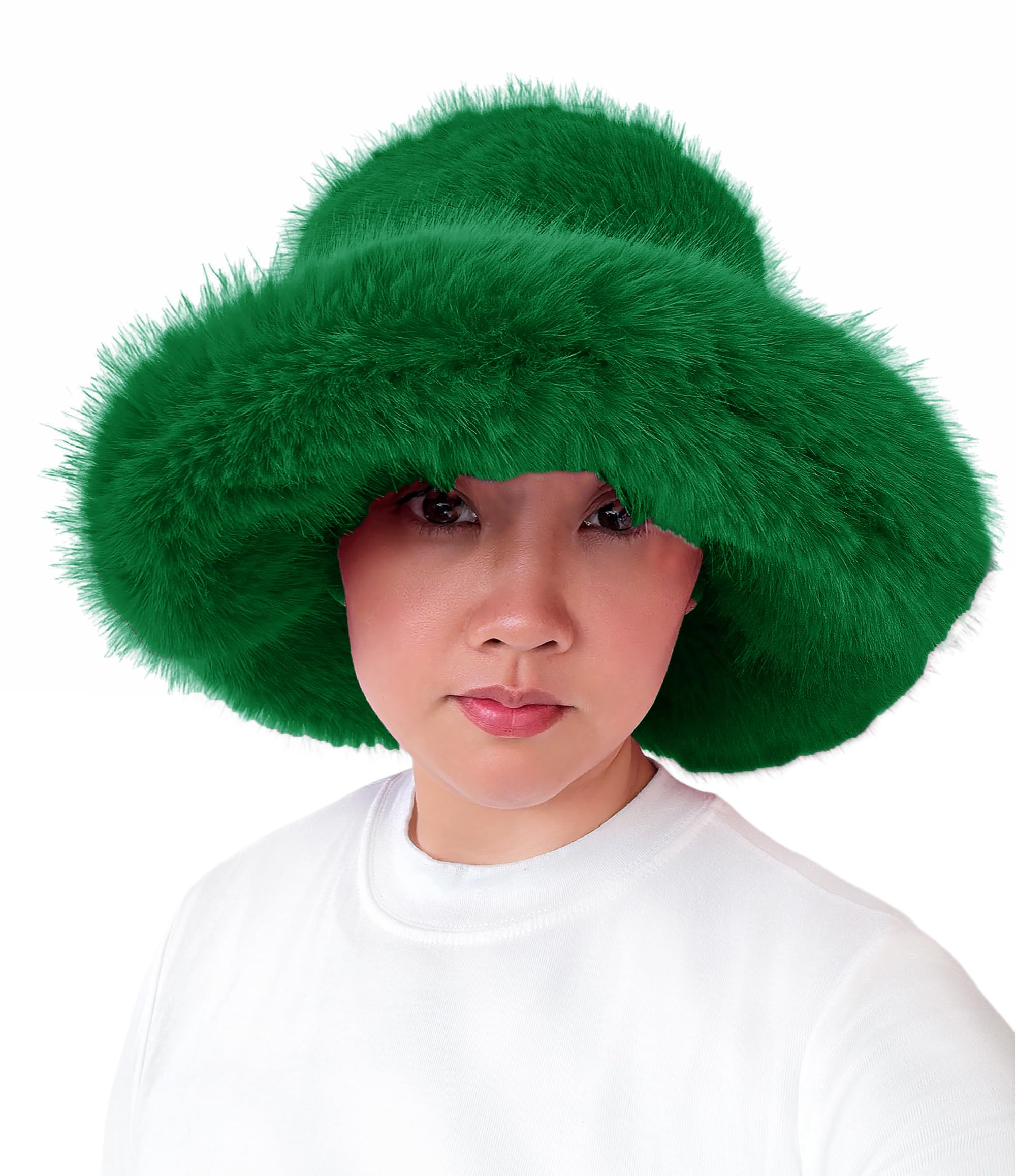 Oversized Winter Faux Fur Bucket Hat with Moldable Wide Brim Oversized Winter Faux Fur Bucket Hat for Women - Long Pile  main image 4