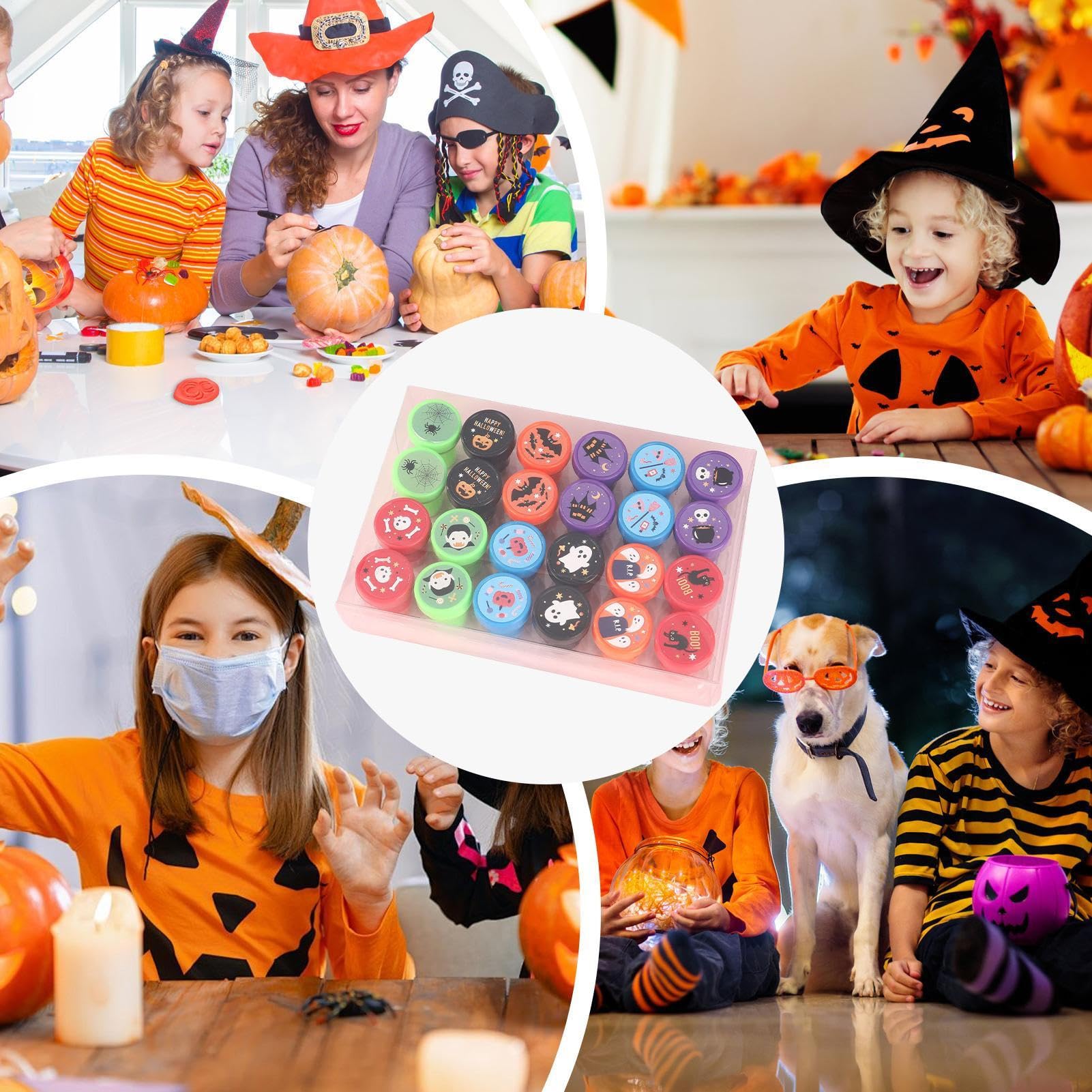 Kit de tampons Halloween, jeu de tampons pour Halloween - Ensemble de assortis de 24 pièces Tampon auto-encreur,Cadeaux de fête effrayants et mignons, cadeaux de jeu Cartoo Trick or Treat pour
