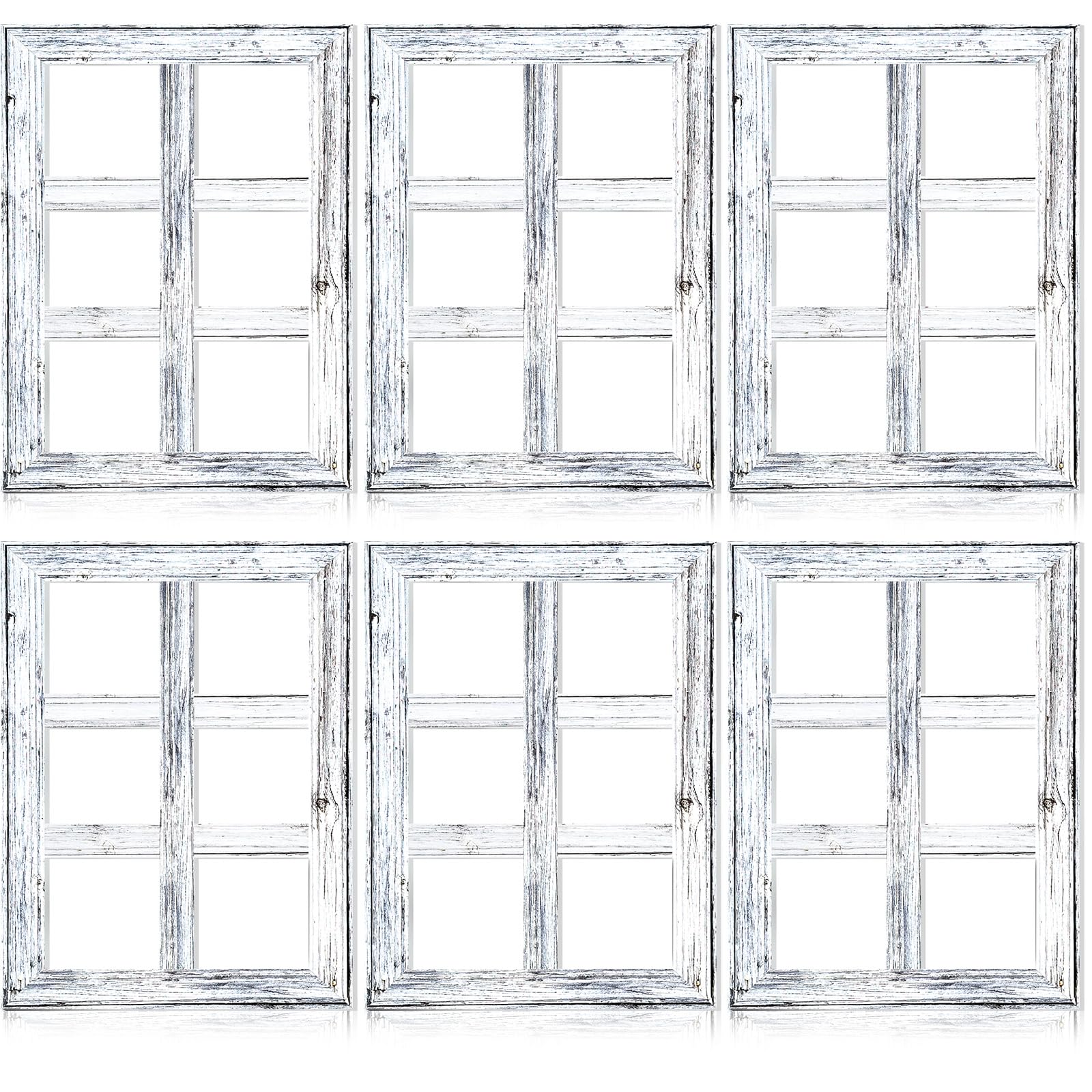 Thyle 6 Pcs Rustic Wall Decor Window Frame Wall Decor 15.75" x 11.81" White Wood Country Decorations for Vintage Farmhouse Living Room Bedroom Bathroom Home