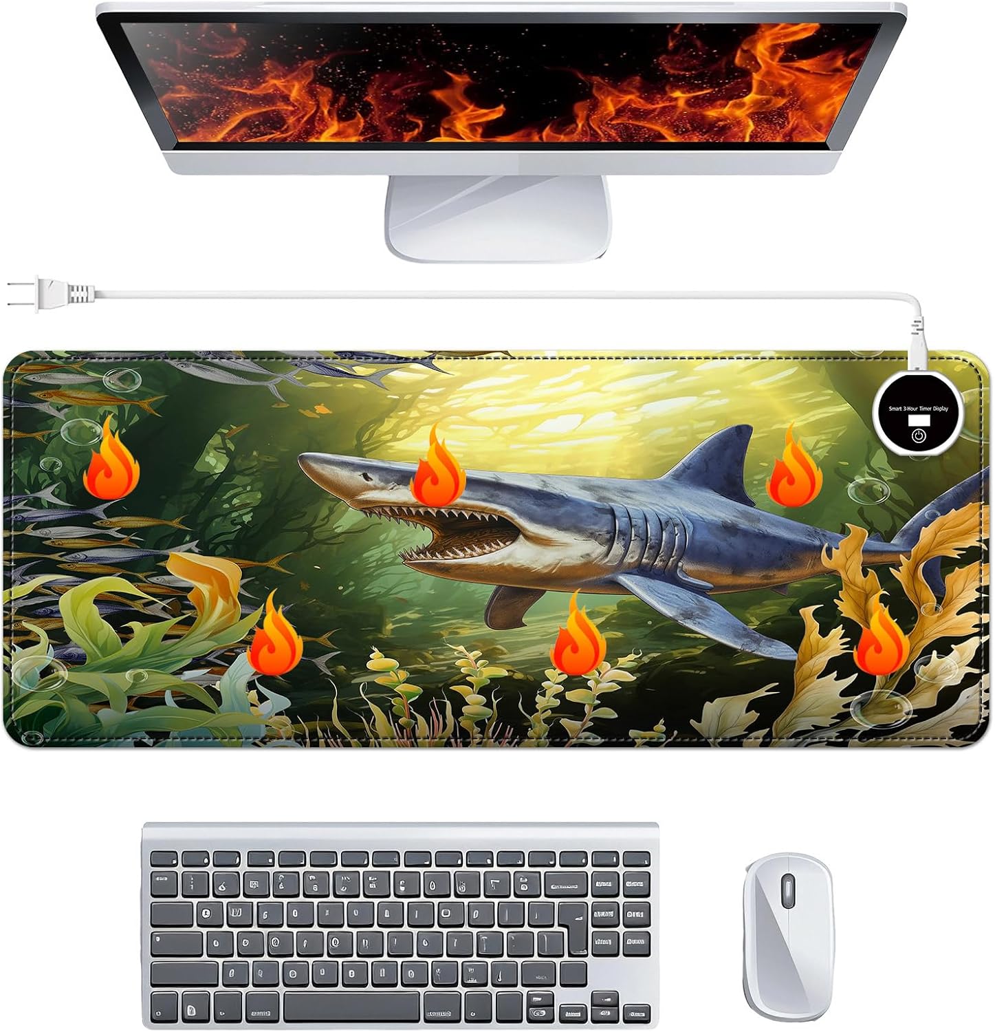Heated Desk Pad 31.5" x 13", Multistage Control 30 to 55, Auto Shut-Off After 3 Hours, Extended Edition Gaming Mouse Mat, Leather Heated Mouse Pad, Auroral Starry Sky