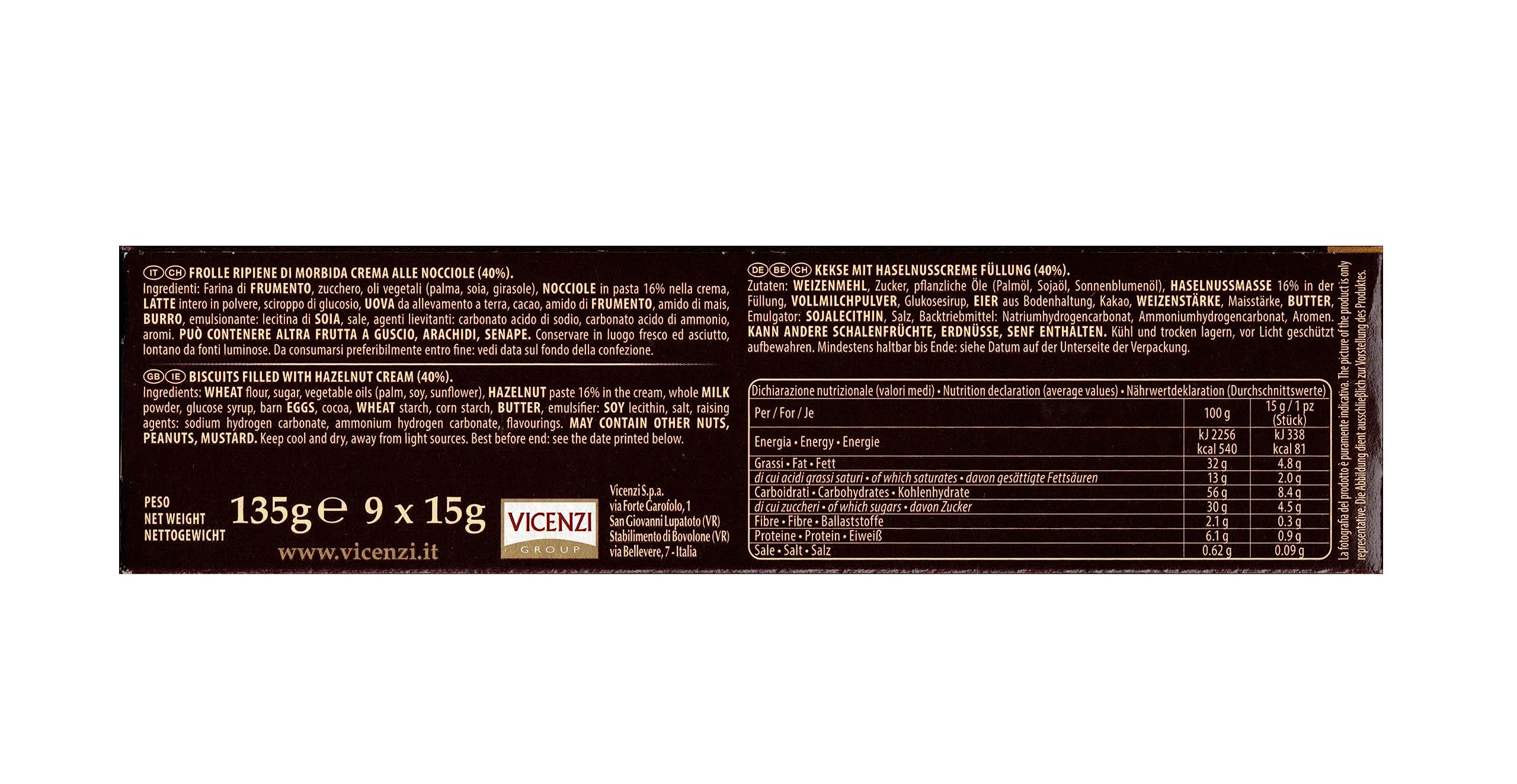 8X Grisbi L'Originale Biscotti Frolle Croccante Ripiene di Crema alle Nocciole 135g [CAIYA® BOX da 8 Confezioni]