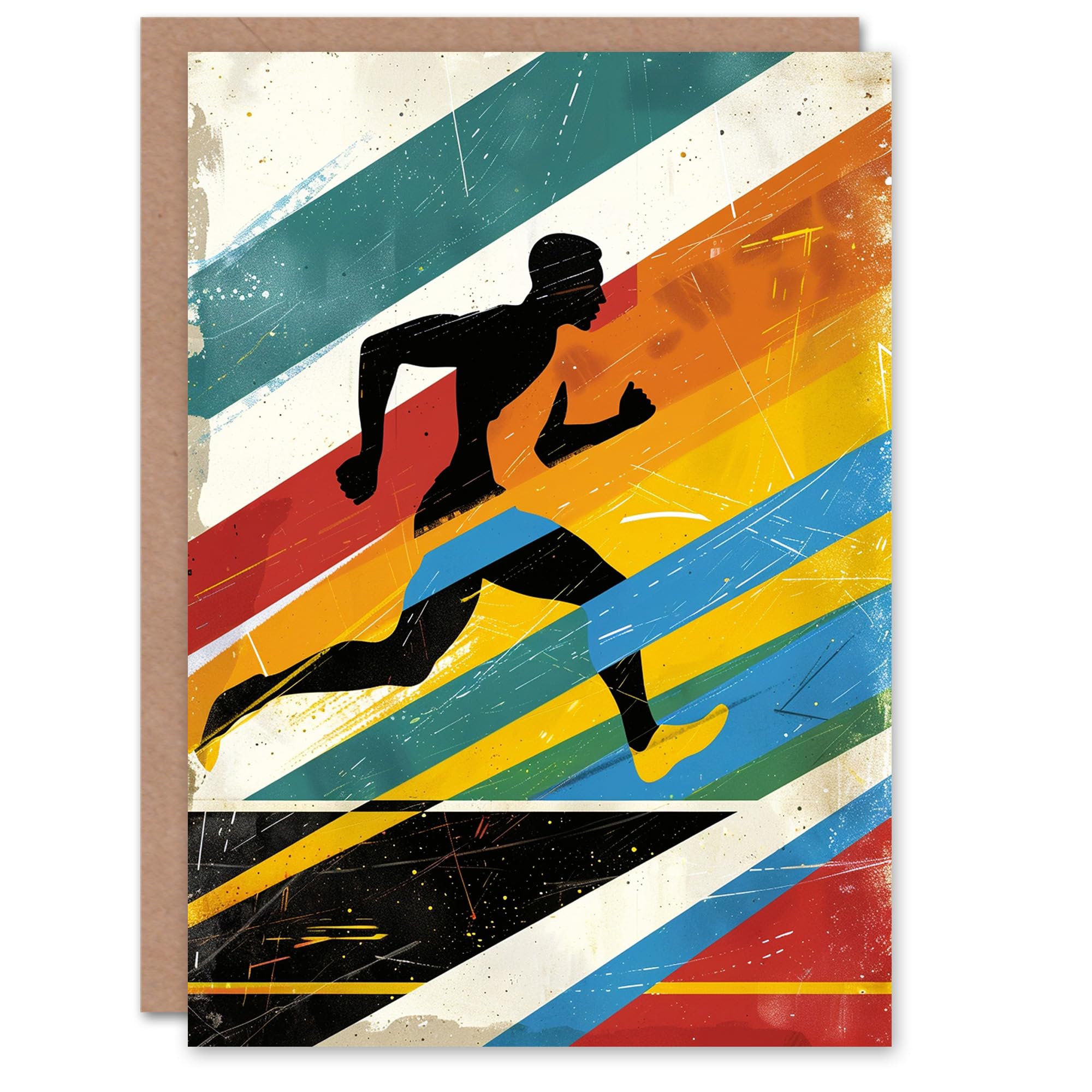 Artery8 Sport Runner Athlete Colourful Abstract Geometric For Him Man Birthday Card