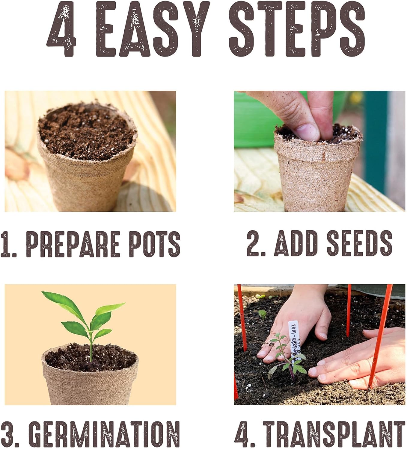 Jiffy Plant Pot - Organic Seed Starting, Biodegradable Pots for Seedlings - 5 in, 100 Pots - Peat