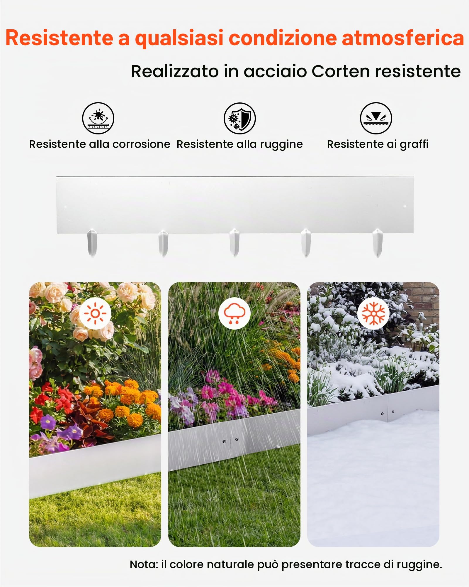 VEVOR Bordatura da Giardino per Aiuola Orto Fiori Piante in Metallo 100 x 23 cm, Recinzioni per Prato Giardino Bordatura in Acciaio Corten Sentieri Paesaggistica, Kit con 11 Piastre di Collegamento