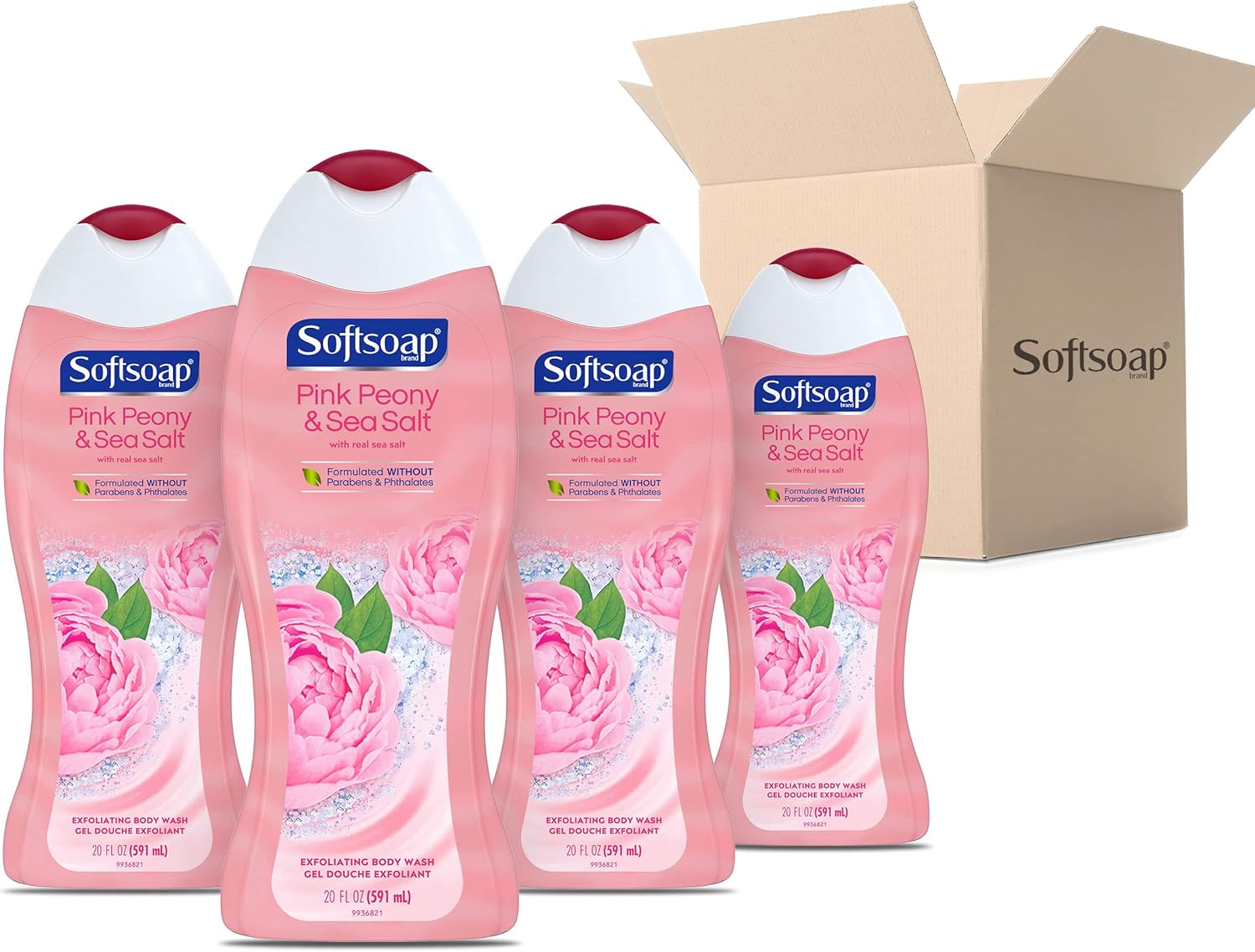 Softsoap Exfoliating Body Wash, Pink Peony and Sea Salt, 20 Fl. Oz