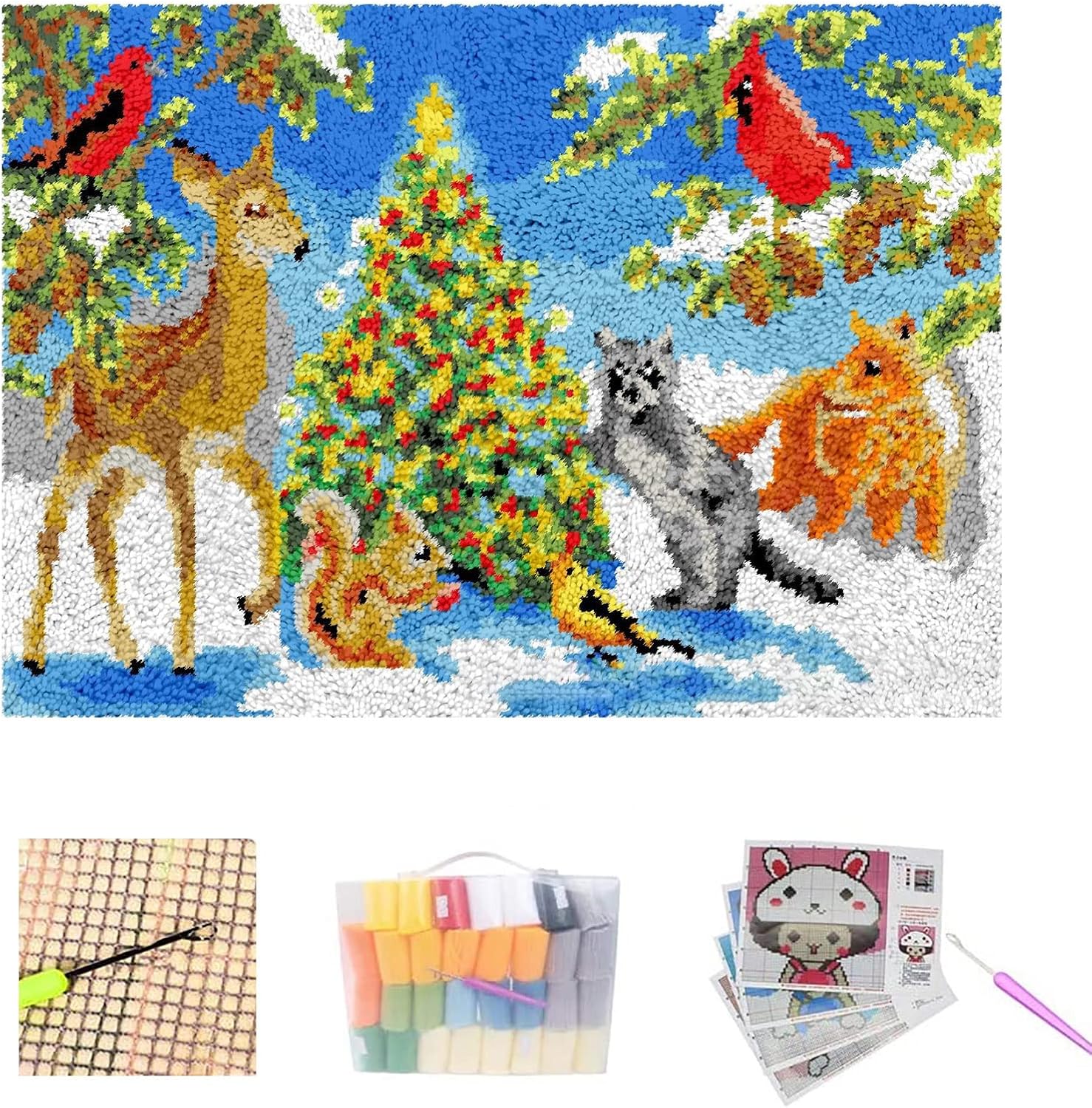Latch Hook Rug Kit Carpet Tapestry with Crochet/Colorful Pre-Printed Mesh Embroidery Needlework DIY Yarn Hooking Craft for Adult Kid Crocheting Parent-Child Interaction Gift (C80 * 115cm)