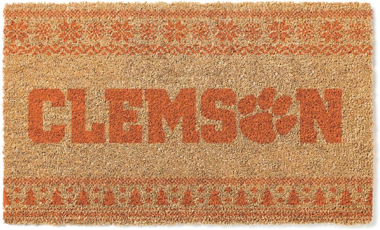 KH Sports Fan Clemson Tigers Holiday Coir Doormat, 18x30 Inches, Tigers Outdoor Rug; Display Some Holiday Cheer with This Unique Clemson Tigers Doormat