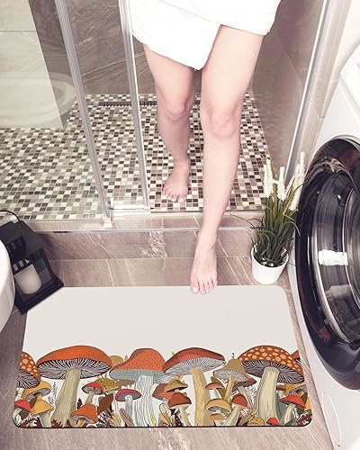 Tapete de baño antideslizante de secado rápido con hongos y hojas de arce para interiores, tapete de baño para bañera, ducha, granja de cosecha de