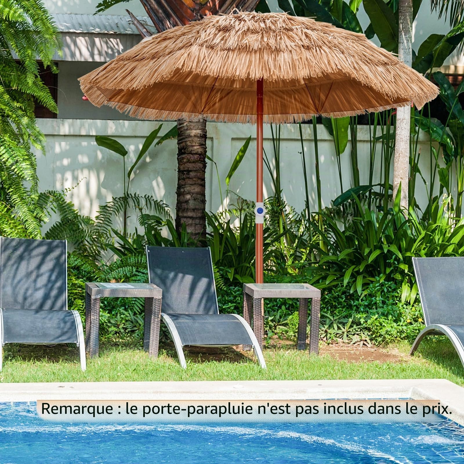 KOMFOTTEU Parasol de Paille simulée pliable, Exotique, 194 cm Haut, φ155 cm