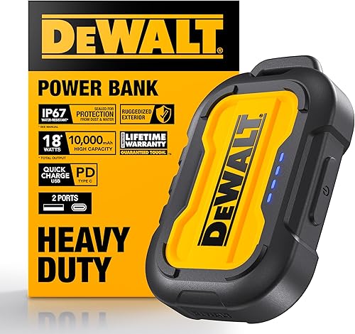 DEWALT Cargador portátil resistente, batería de 10,000 mAh con puerto USB-C para iPhone 1616 Plus16 Pro16 Pro Max, iPhone 151413, Samsung Galaxy
