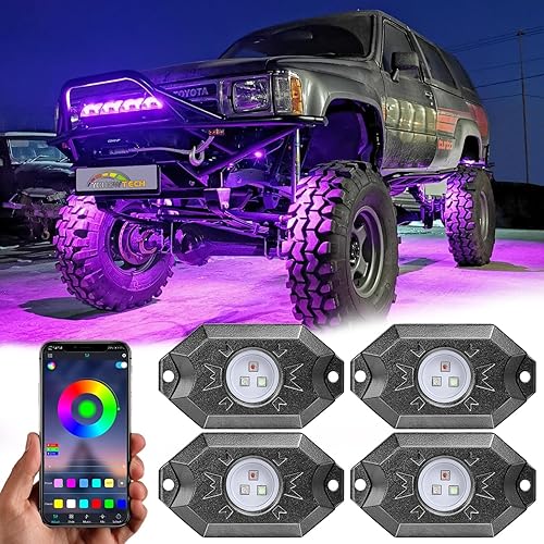 Luces de roca RGB, 4 cápsulas, luz de neón suberglow multicolor con controlador de aplicación, función de temporización, kit de iluminación de