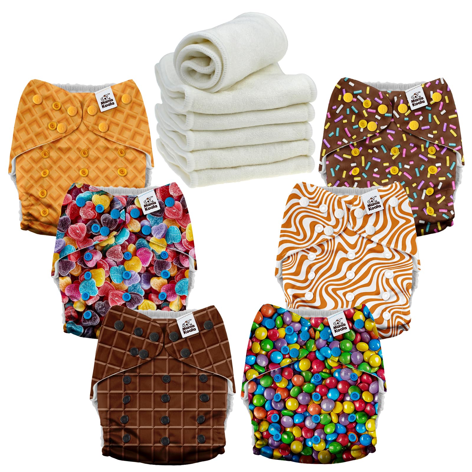 Mama Koala 6 Pack Reusable Cloth Diapers 3.0 for Babies Girls Newborn, One-Size Adjustable Baby Diaper, Durable Stitching, Back Opening for Inserts, Breathable Awj Lining, Leak Prevention-Candy&amp;Coo..