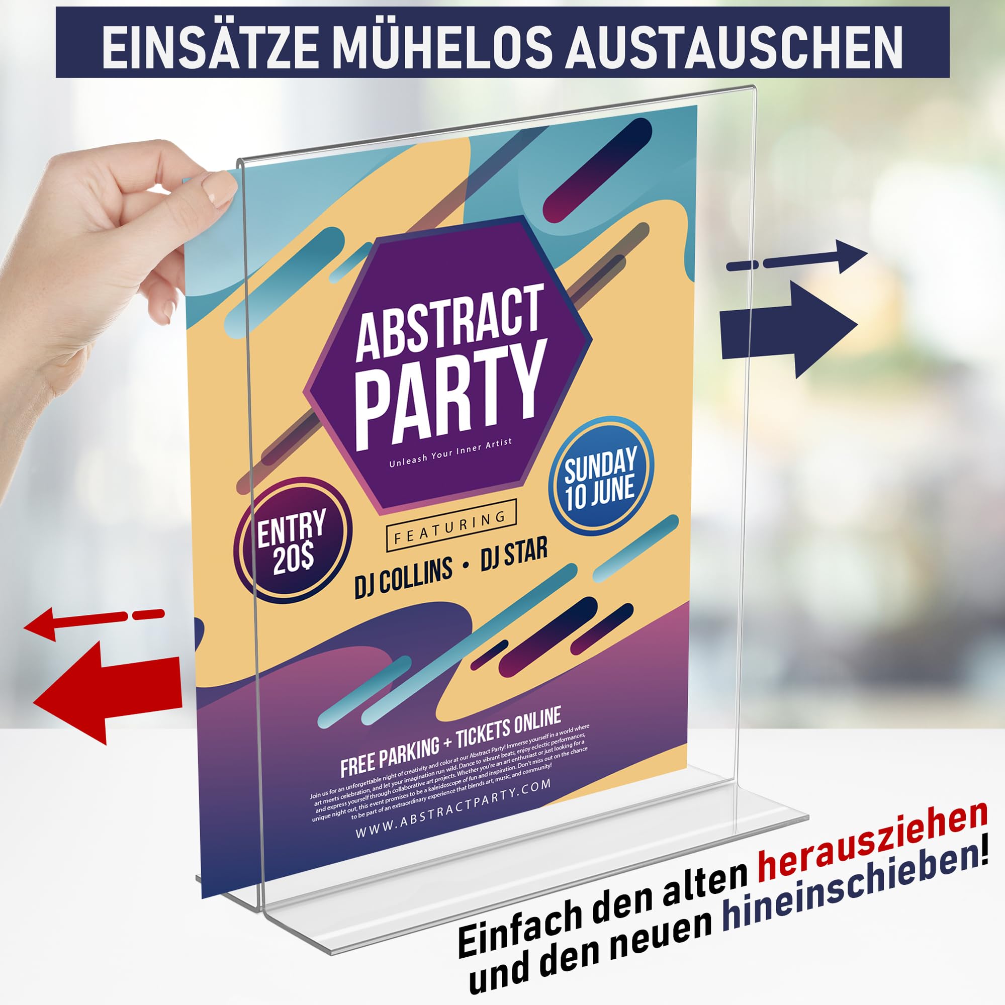Acryl Schildhalter A4 - Acryl T-Ständer Schreibtisch Aufsteller, doppelseitig, Öffnung an Unterseite, Portrait, Speisekarte, Werbetafel. Perfekt für Restaurants, Werbung, Fotorahmen (A4 - 3 Stück)