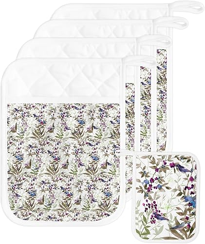 Miniatura 1 de Juego de 5 soportes para macetas para cocina, antideslizantes y aislantes de calor, juego de agarraderas de tela de toalla con bolsillo, guantes