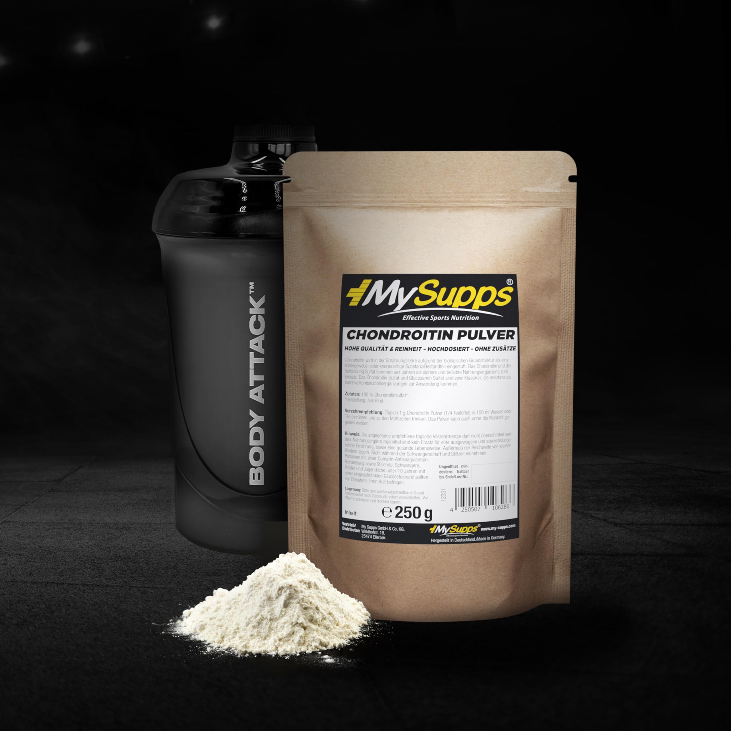 My Supps Chondroitin-Pulver 250g – 100 % reines & ultrafeines Chondroitin-Sulfat in Premiumqualität – hochdosiert & ohne Zusatzstoffe – frei von Zucker, Laktose & Farbstoffen, Made in Germany