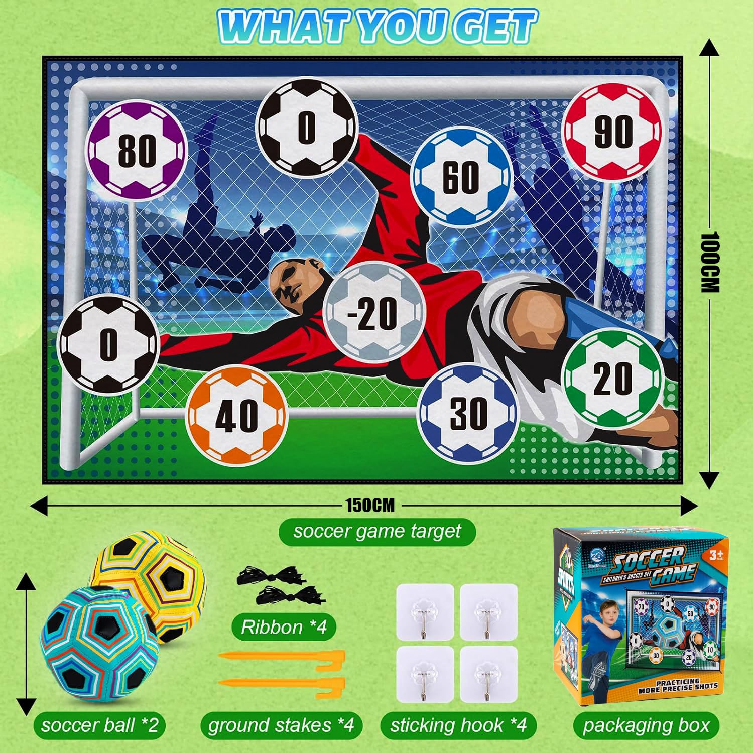 Soccer Ball Game Set for Kids Football Accuracy Exercise, Indoor Outdoor Toss Soccer Goal Game with Velcro Balls, Foldable Flannel Goals, Party Gifts for Boys Girls 3 4 5 6 7 8+ Year Old Toys — view 6
