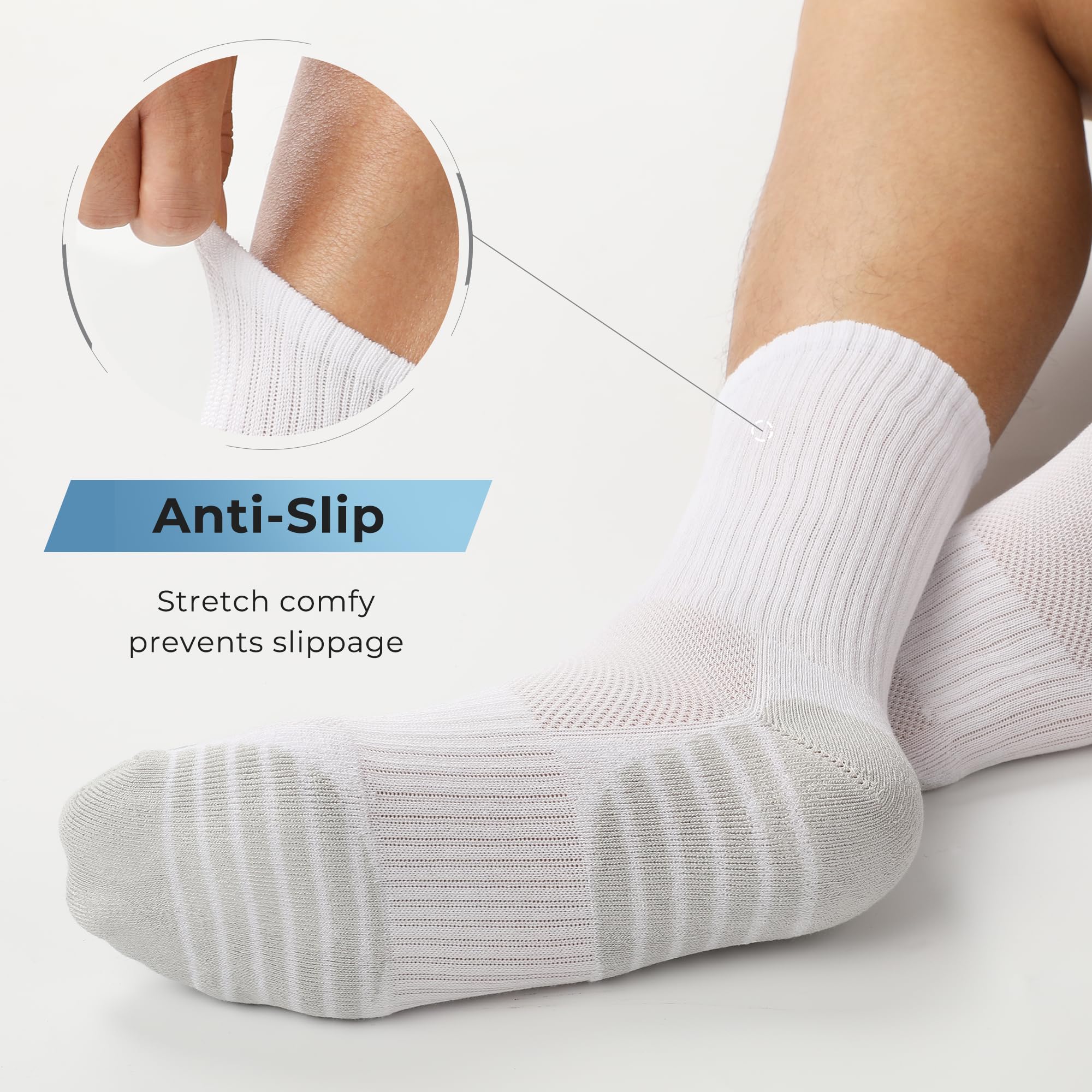 BAMBOO COOL Men's Crew Socks Athletic Running Sports Socks, Cushioned Moisture Wicking, Breathable Arch Support 6 Pack: White*6 Large