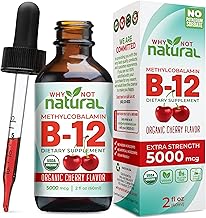 Why Not Natural Organic Vitamin B12 Liquid - Sublingual Extra Strength 60 x 5000 mcg Methylcobalamin Drops, Vegan, Maximize Absorption and Energy