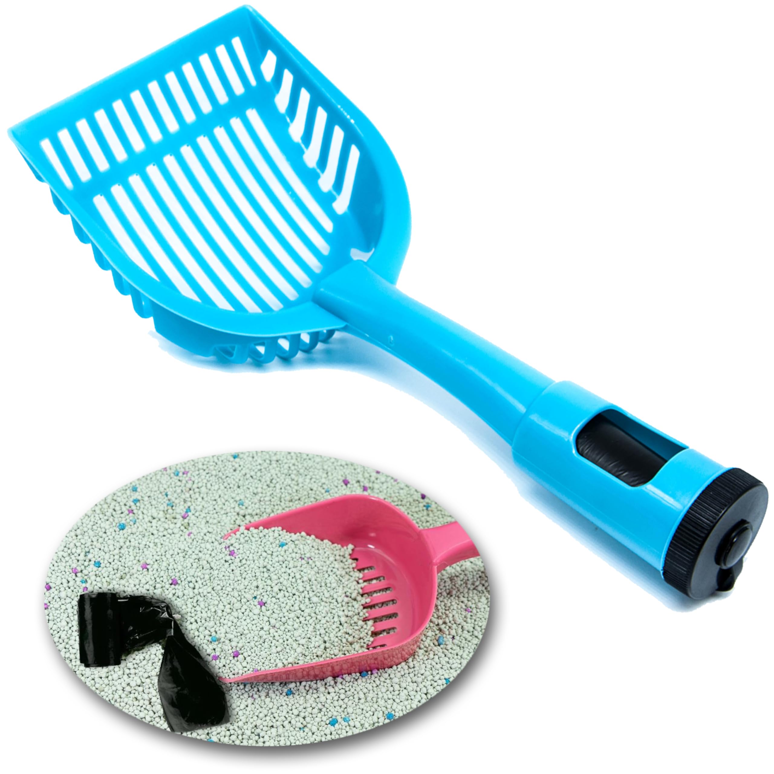 Petopedia Cat Litter Scoop with Holder Poo Bags Dogs Walking Bag Cat Poop Scoop Cat Litter Tray Scoop Poo Bag Holder Cleaning Tool Shovel Scoop Dog Poop Bags (Blue)