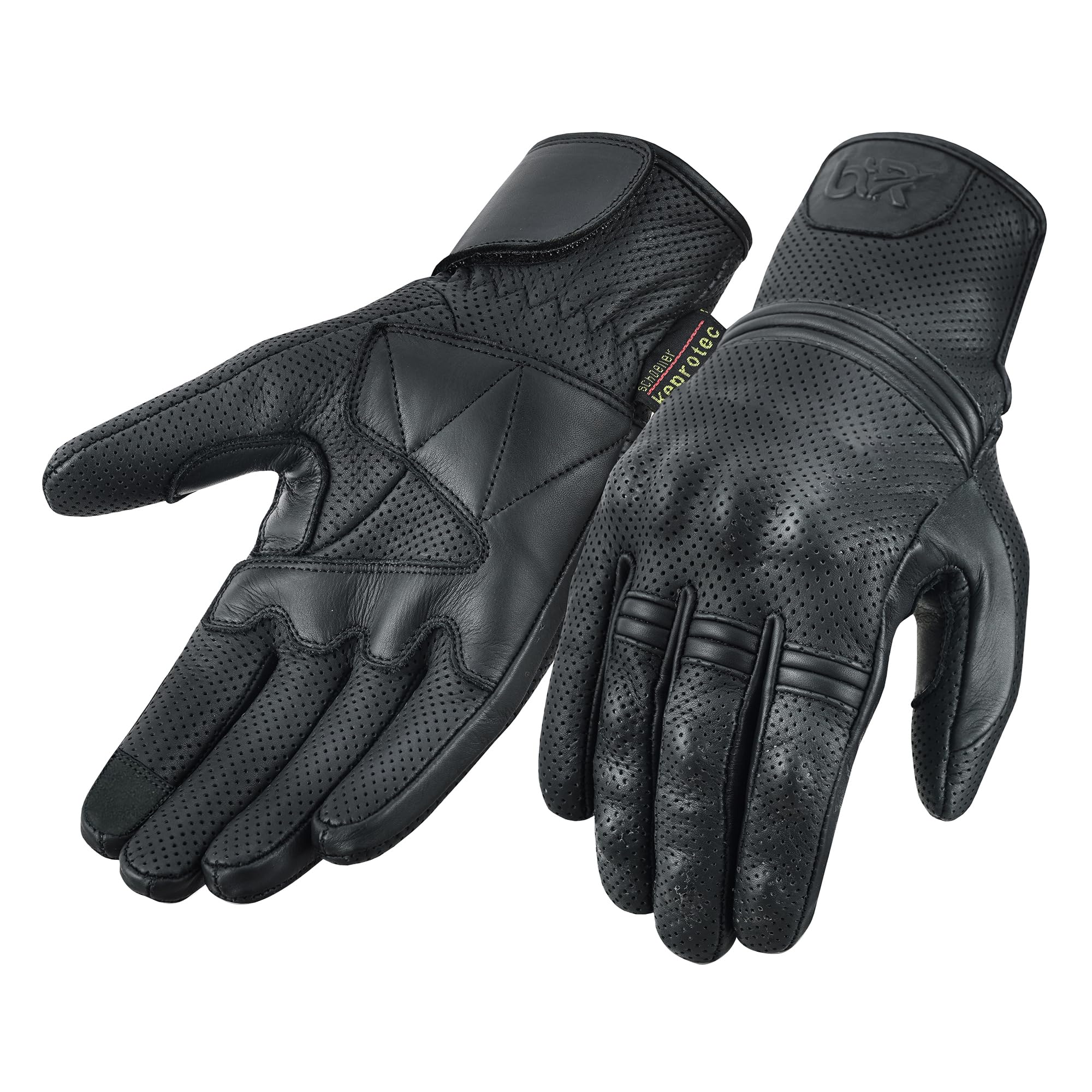 Motorcycle Gloves Touch Screen - Perforated Cowhide Leather with Knuckle Protection for Motocross Riding and Outdoor Sports