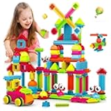 144 pcs Bristle Shape 3D STEM Building Toys, Construction Learning Stacking Educational Block, Creativity Beyond Imagination, Inspirational, Safe & Durable, Recreational Toy for Kids Ages 3-8