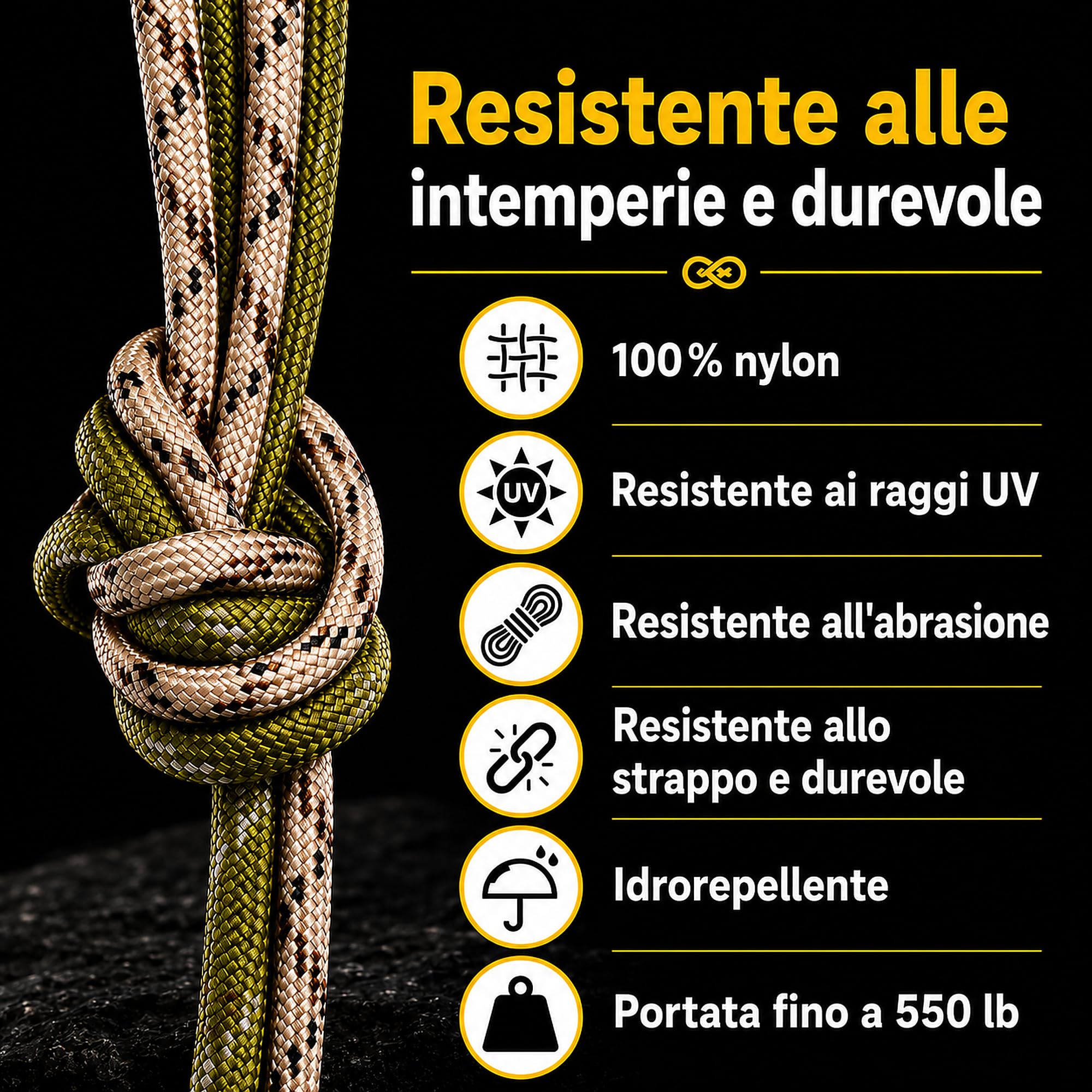 Paracord 50M 4mm 250kg Carico di Rottura 7 Fili Centrali 100% Nylon per Sopravvivenza Campeggio Escursionismo 5 Colori