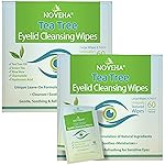 NOVEHA 120Pcs Tea Tree Oil Eyelid & Lash Wipes With Hyaluronic Acid, Green Tea & Chamomile For Blepharitis & Itchy Eyes, Individually Wrapped Eyelash Wipes, Natural Makeup Remover & Cleanser (2 Pack)