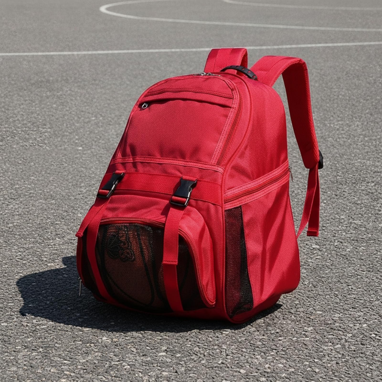 Zaino Sportivo Borsa Porta Attrezzatura Borsone Zainetto Scomparto Strutturato Capacità 20-35 L Cinghie con Fibbia Regolabile Spallacci Imbottiti, Array, Rosso