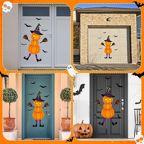 Miniatura 7 de 14 imanes de Halloween para puerta de garaje, decoraciones de calabaza de 42.5 pulgadas, decoración de puerta de calabaza grande, murciélago,