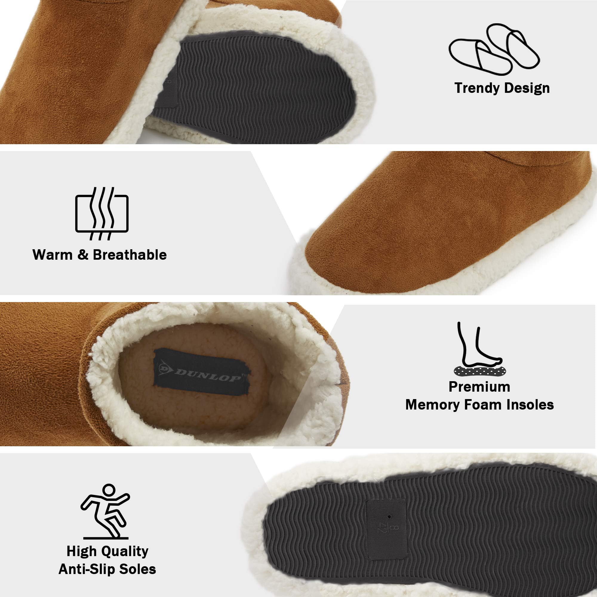 DUNLOP Pantofole Uomo a Stivaletto Invernali Peluche da Casa Ciabatte Memory Foam Antiscivolo 41-46
